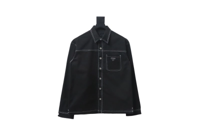 Prada 24FW triangle logo white thread denim jacket 01