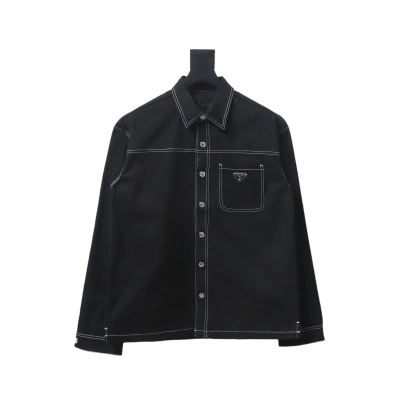 Prada 24FW triangle logo white thread denim jacket 01