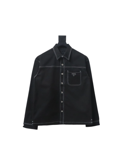 Prada 24FW triangle logo white thread denim jacket 01