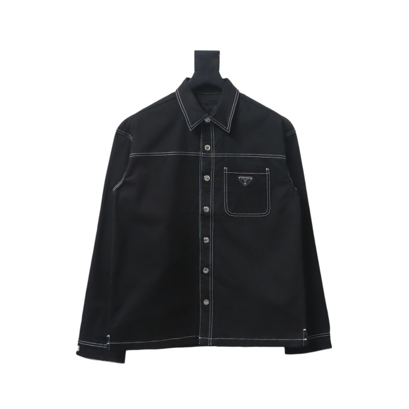  Prada 24FW triangle logo white thread denim jacket