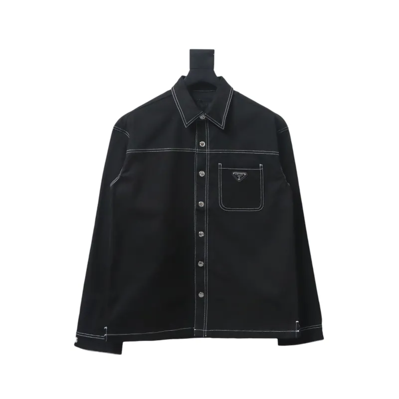  Prada 24FW triangle logo white thread denim jacket