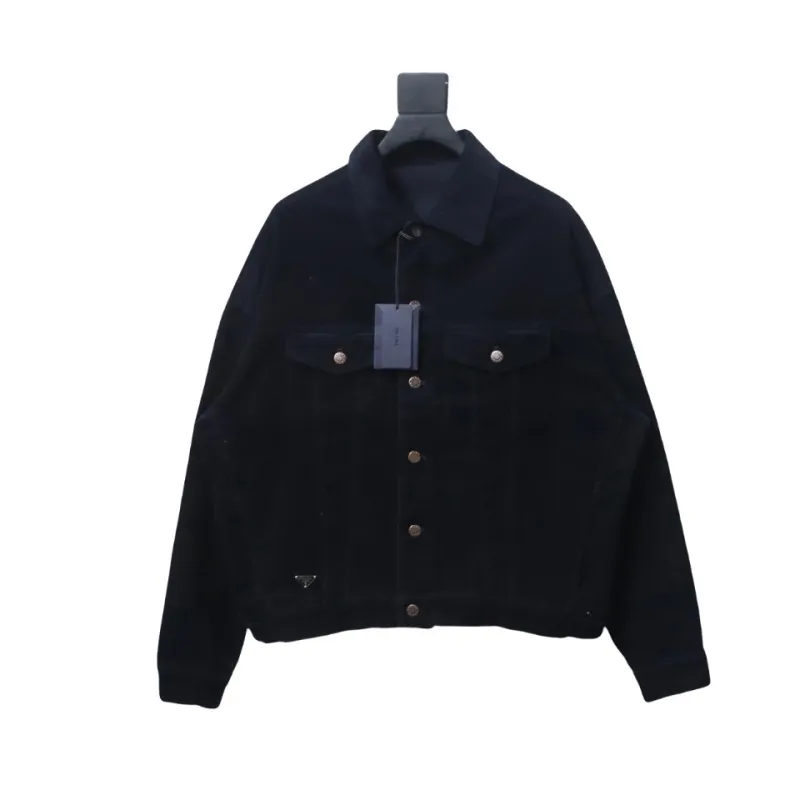 Prada corduroy jacket with triangle logo on hem