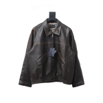  Prada distressed leather jacket with triangle logo on back