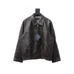  Prada distressed leather jacket with triangle logo on back
