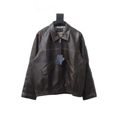 Prada distressed leather jacket with triangle logo on back 01