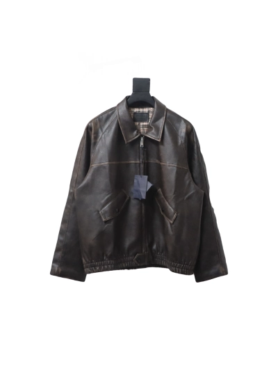 Prada distressed leather jacket with triangle logo on back 01