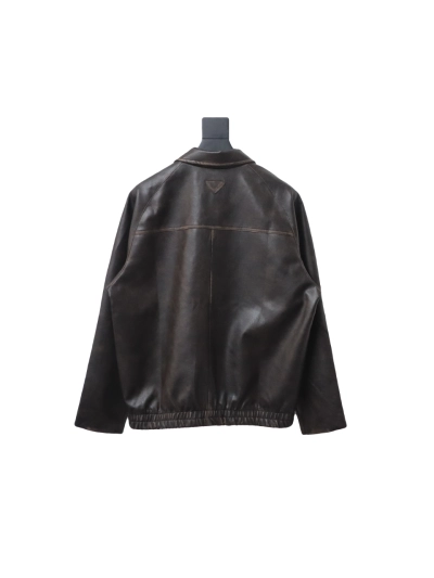 Prada distressed leather jacket with triangle logo on back 02