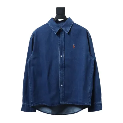  Ralph Lauren chest classic war horse logo pony embroidered lapel Long-Sleeve T-shirt denim shirt casual loose jacket 01