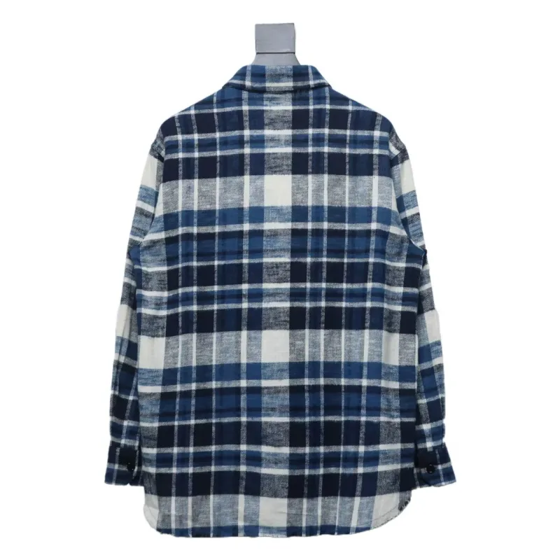  Celine 24Fw hem tassel flannel plaid Long-Sleeve Shirt