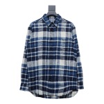 Celine 24Fw hem tassel flannel plaid Long-Sleeve Shirt
