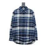  Celine 24Fw hem tassel flannel plaid Long-Sleeve Shirt