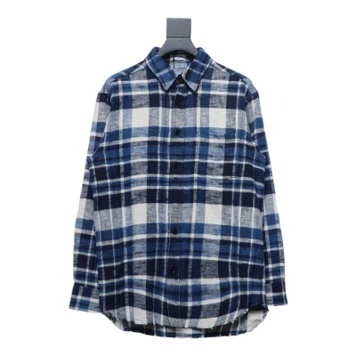  Celine 24Fw hem tassel flannel plaid Long-Sleeve Shirt 01