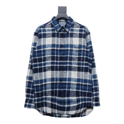 Celine 24Fw hem tassel flannel plaid Long-Sleeve Shirt 01