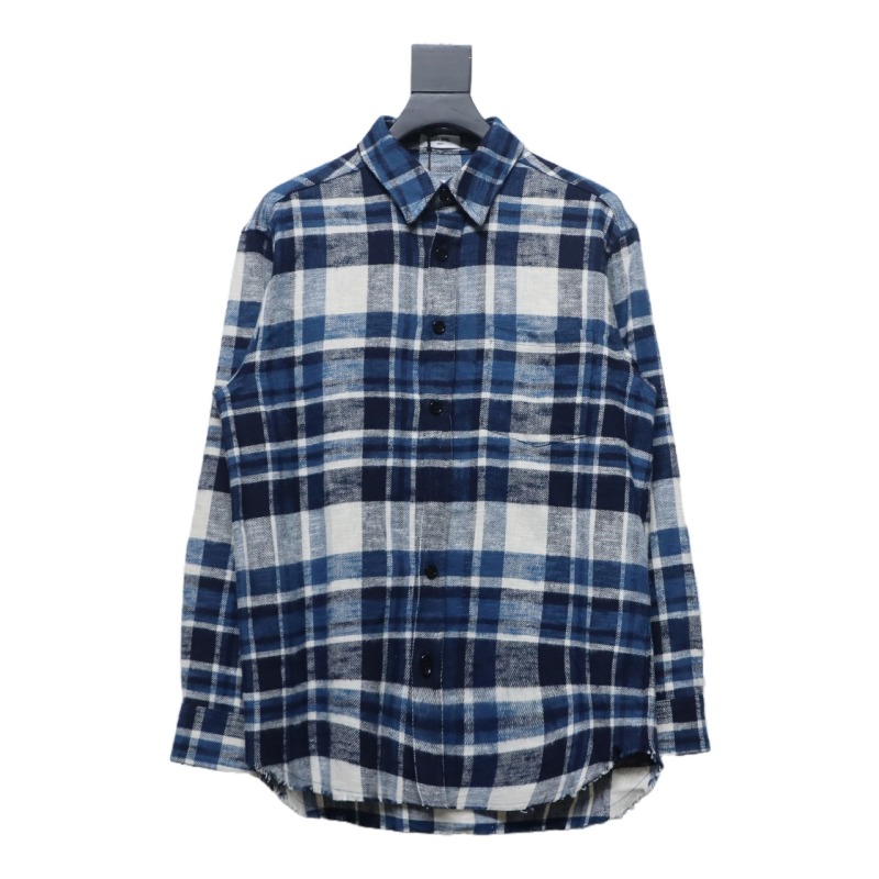 Celine 24Fw hem tassel flannel plaid Long-Sleeve Shirt