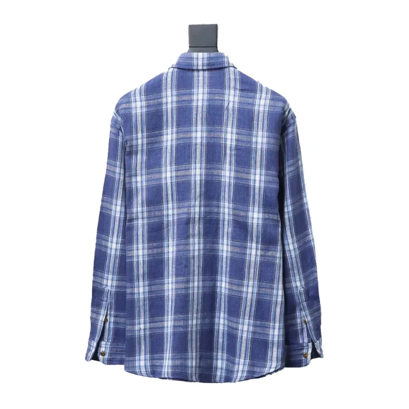 Celine 24ss blue plaid Long-Sleeve Shirt