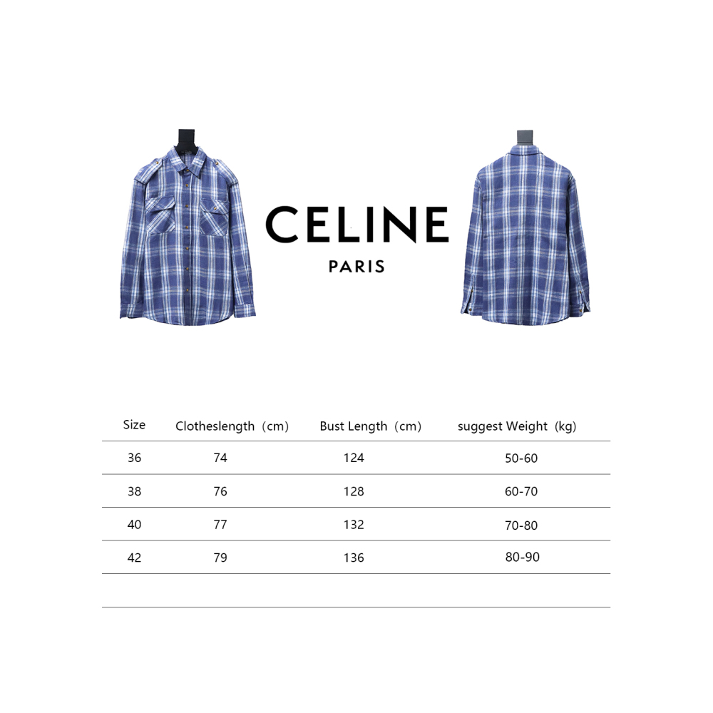Celine 24ss blue plaid Long-Sleeve Shirt