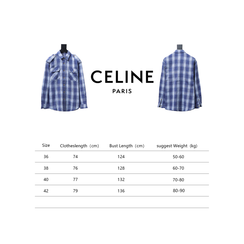 Celine 24ss blue plaid Long-Sleeve Shirt