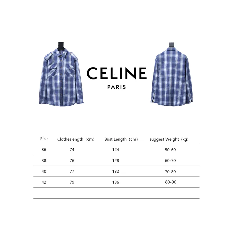  Celine 24ss blue plaid Long-Sleeve Shirt