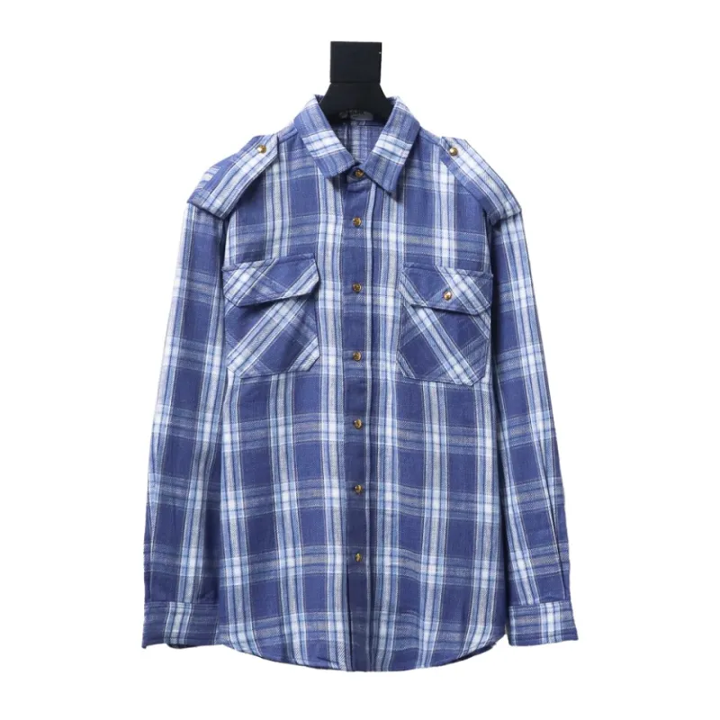  Celine 24ss blue plaid Long-Sleeve Shirt