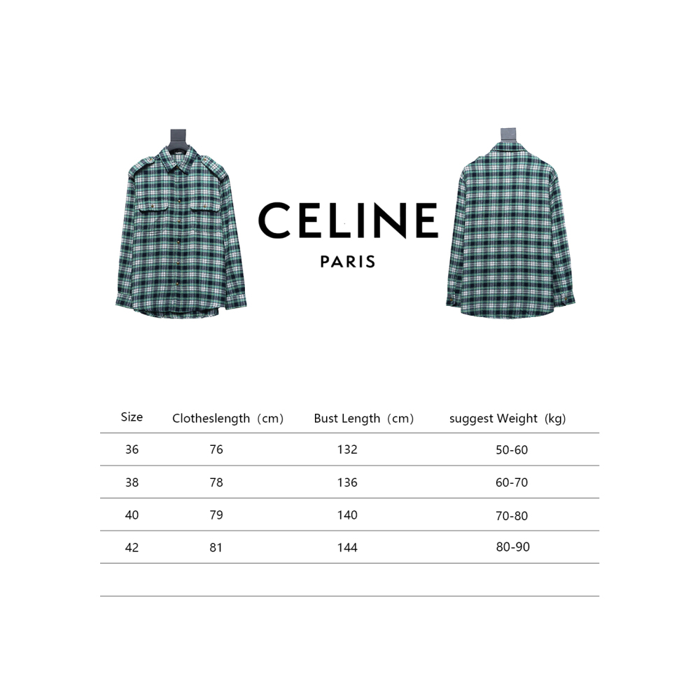 Celine 24ss green plaid Long-Sleeve Shirt