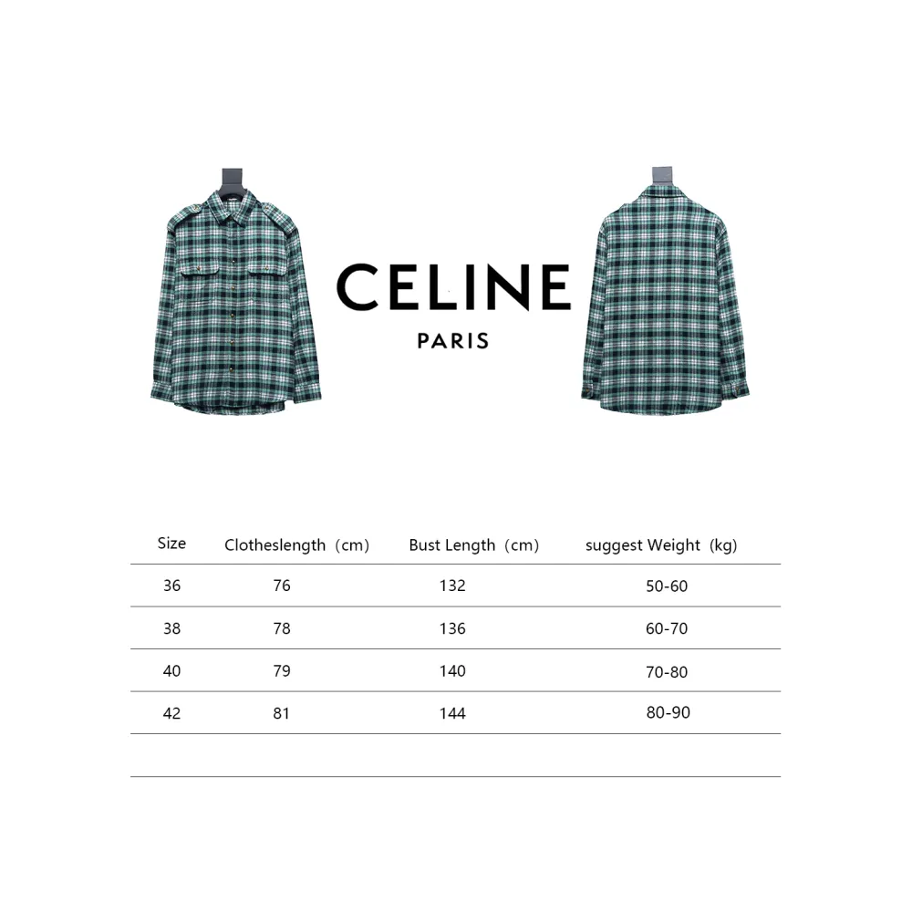  Celine 24ss green plaid Long-Sleeve Shirt
