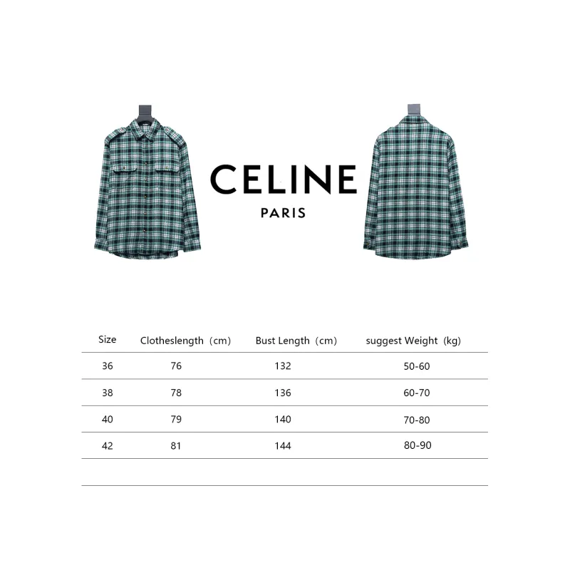  Celine 24ss green plaid Long-Sleeve Shirt