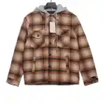  Celine retro plaid wool hooded Long-Sleeve Shirt
