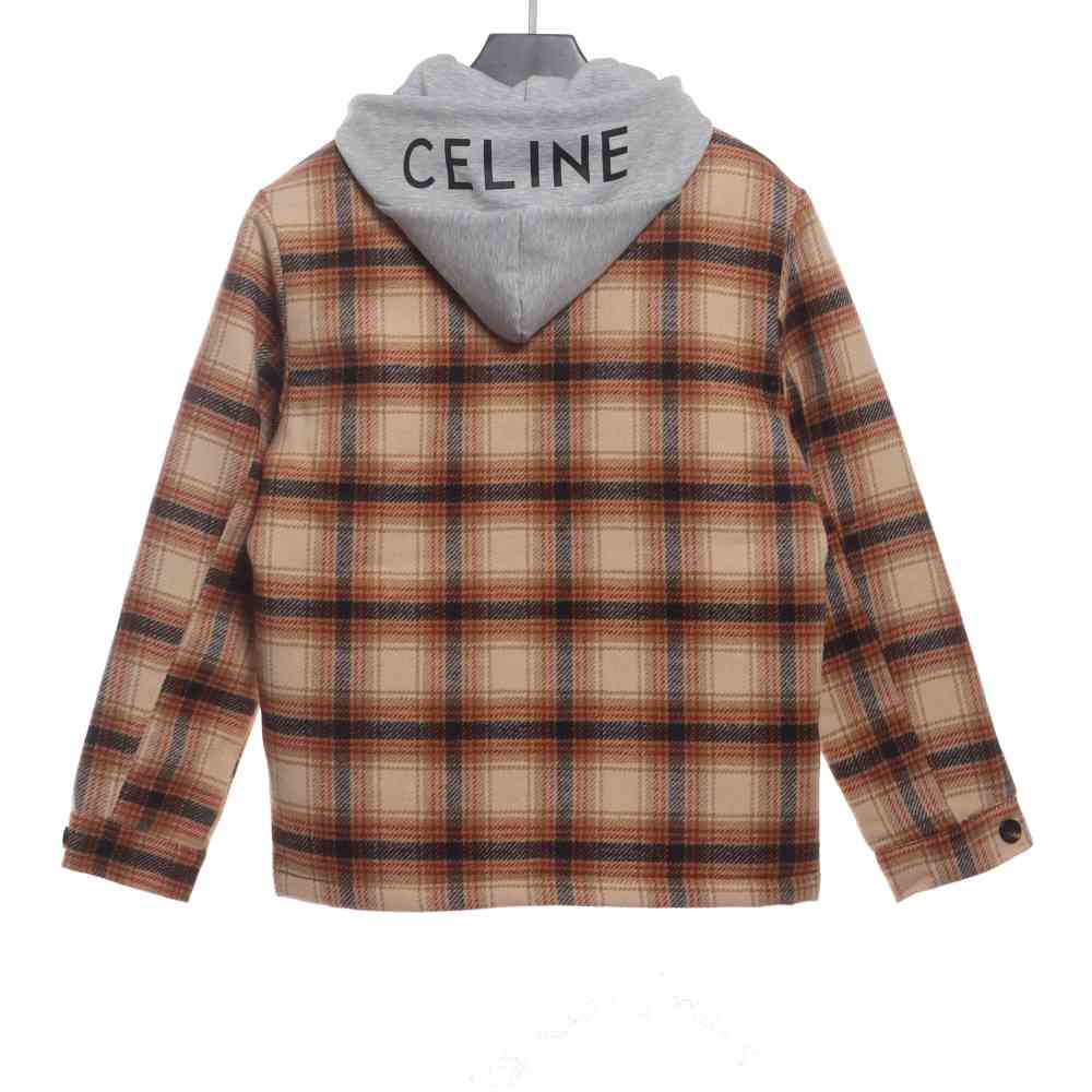 Celine retro plaid wool hooded Long-Sleeve Shirt