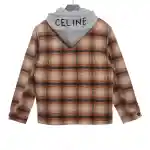  Celine retro plaid wool hooded Long-Sleeve Shirt