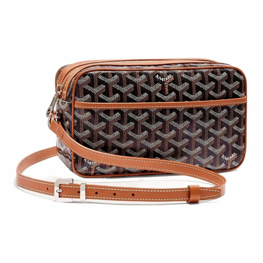 Go*ard y-shaped monogram full print camera bag brown small