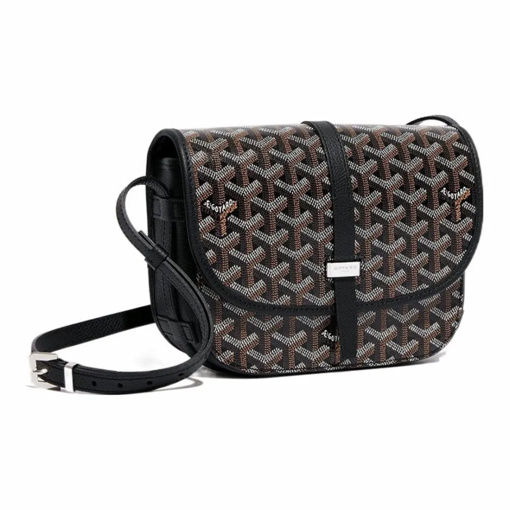 Go*ard y-shaped monogram full print flap saddle bag black small