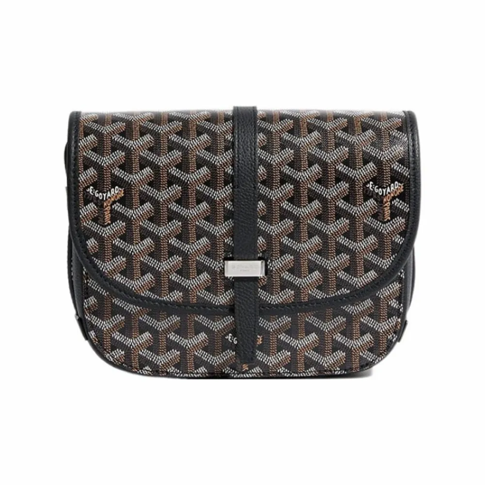 Go*ard y-shaped monogram full print flap saddle bag black small