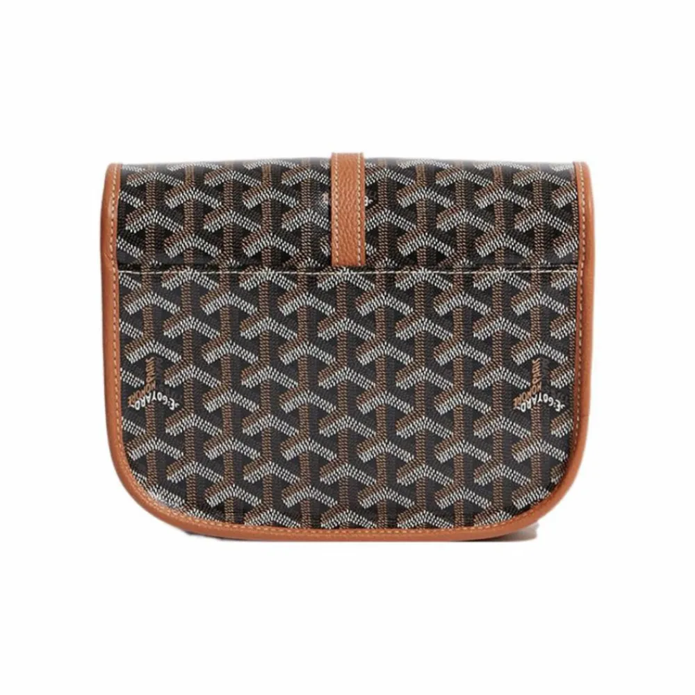 Go*ard y-shaped monogram full print flap saddle bag brown small