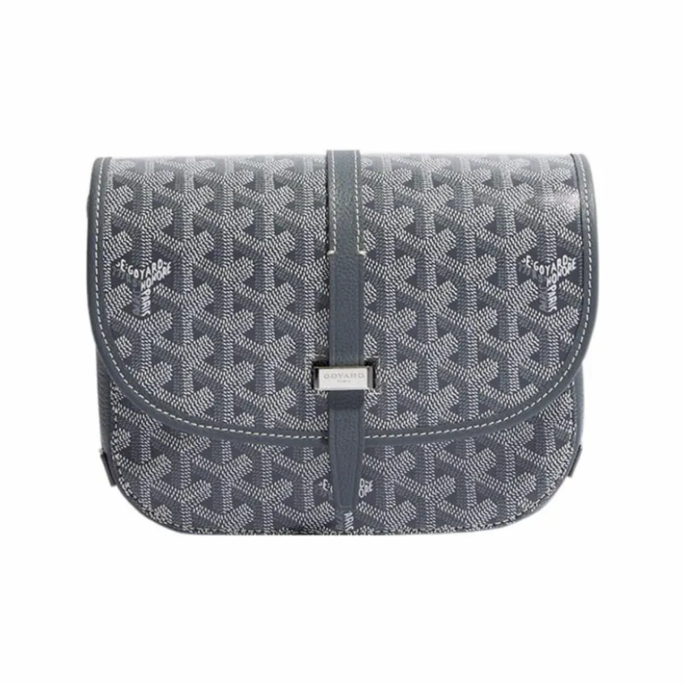 Go*ard y-shaped monogram full print flap saddle bag gray small