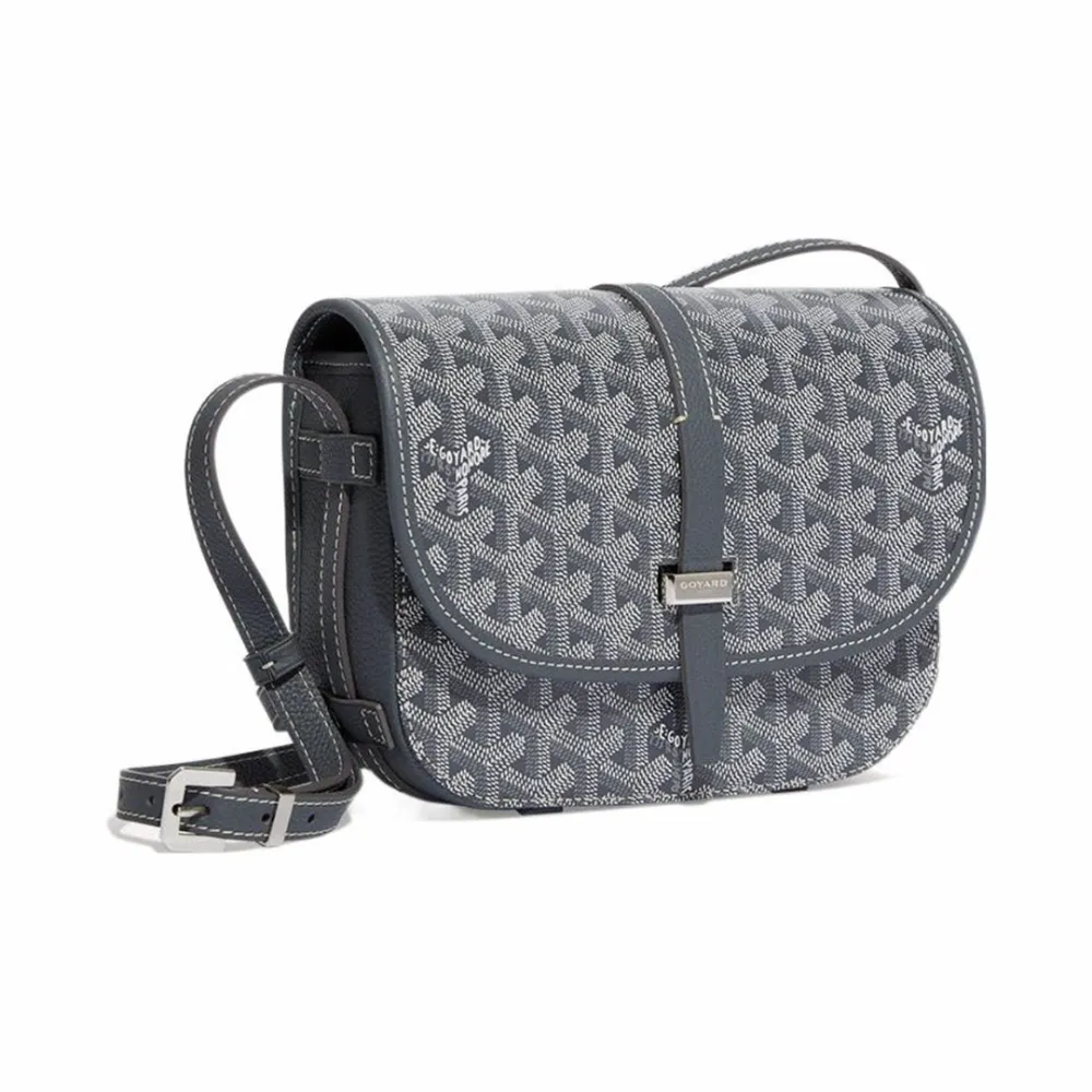 Go*ard y-shaped monogram full print flap saddle bag gray small