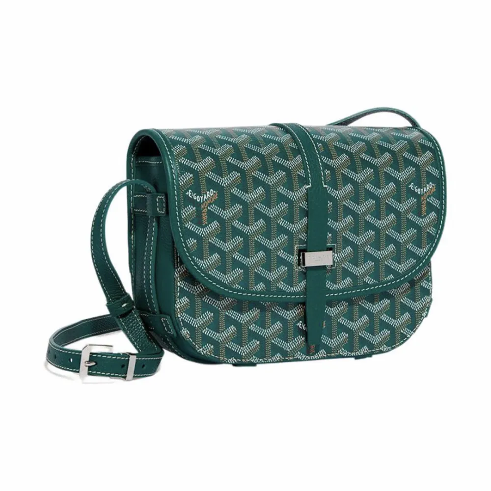 Go*ard y-shaped monogram full print flap saddle bag green small