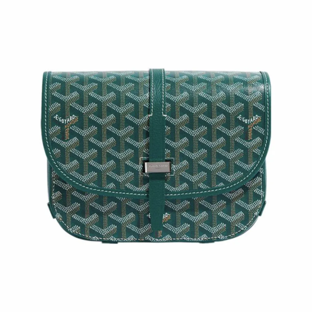 Go*ard y-shaped monogram full print flap saddle bag green small