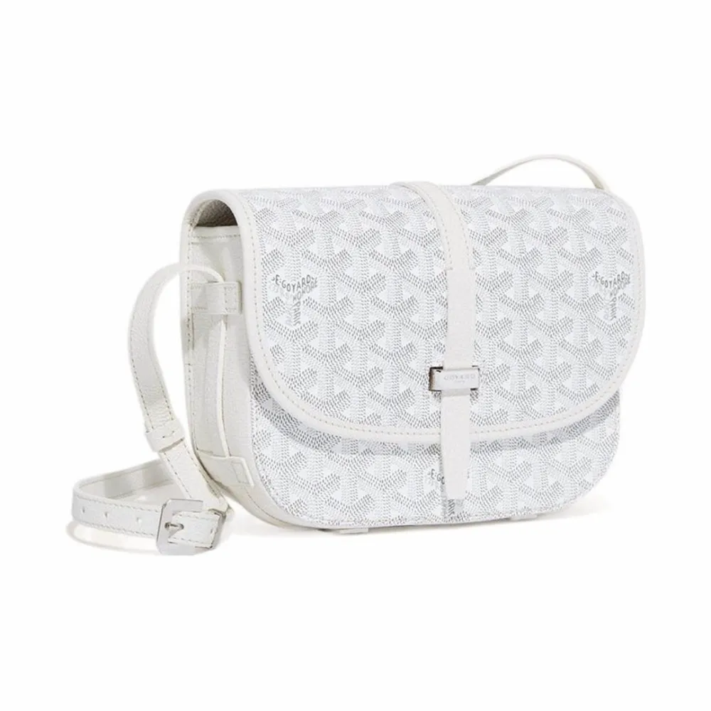 Go*ard y-shaped monogram full print flap saddle bag white small