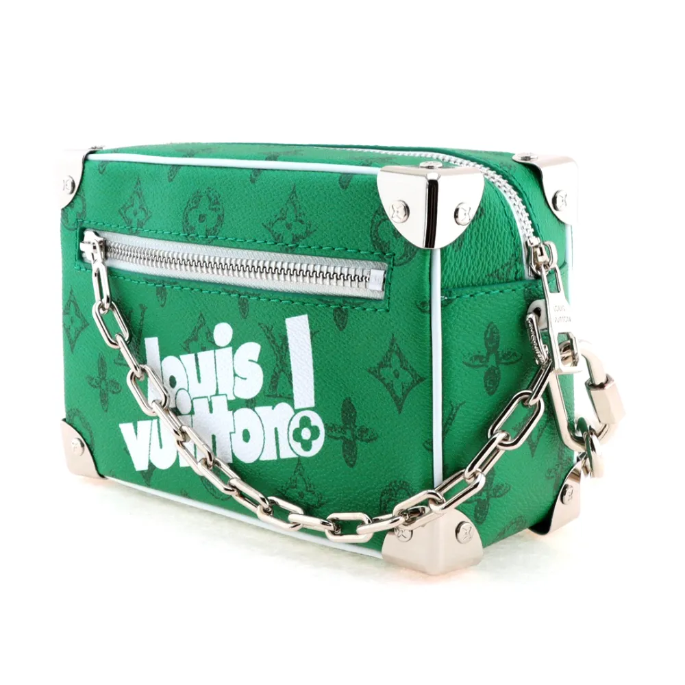 l**is V*t*n monogram chain mini small square bag green + silver chain