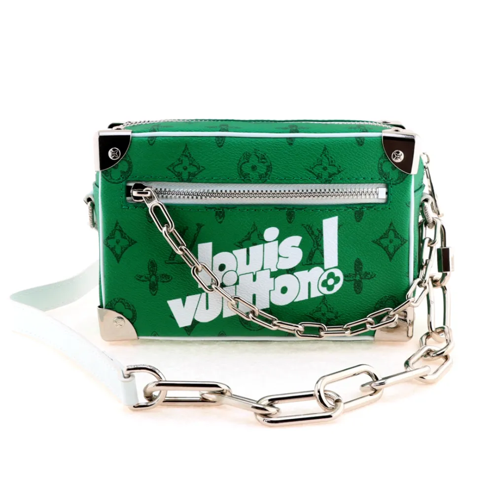 l**is V*t*n monogram chain mini small square bag green + silver chain