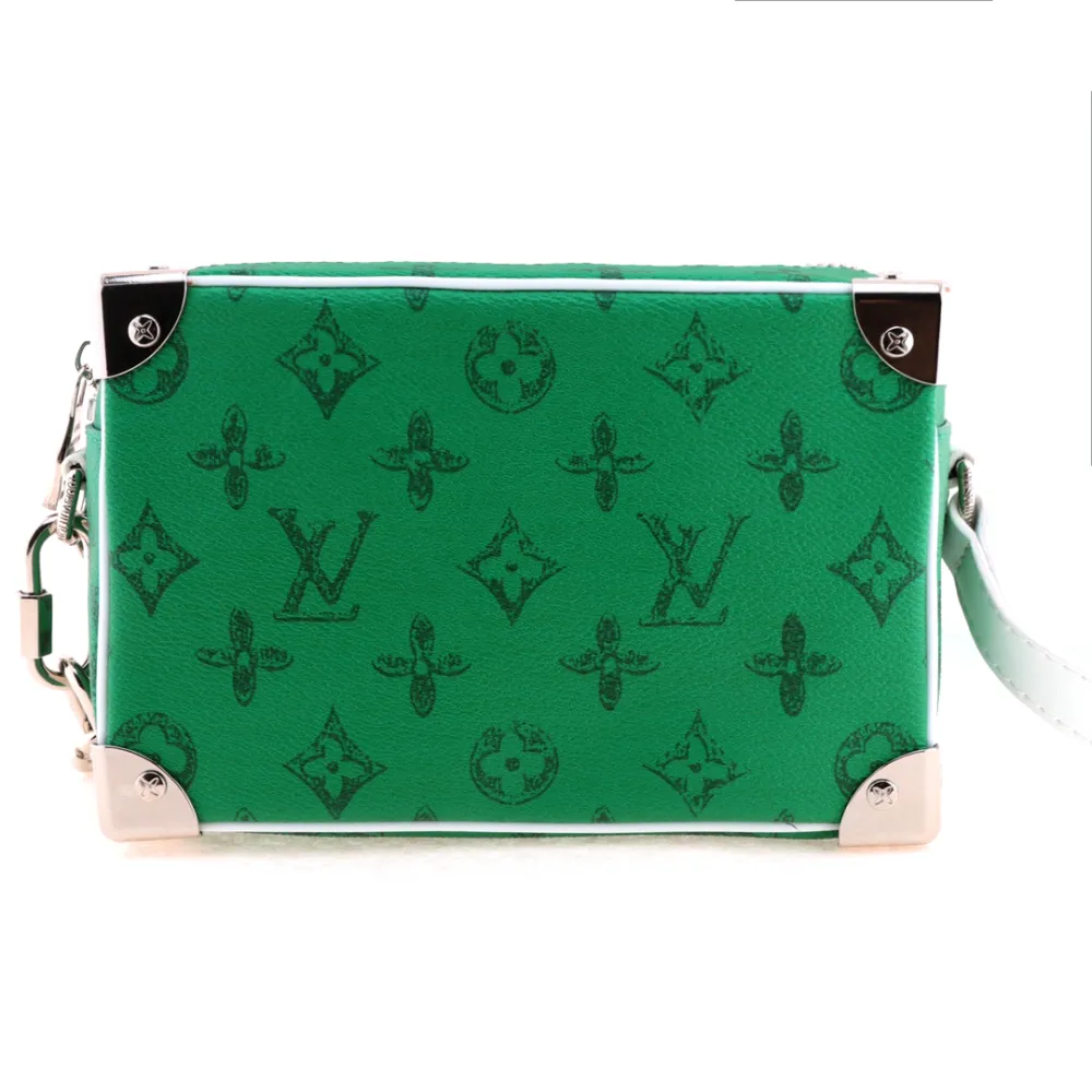l**is V*t*n monogram chain mini small square bag green + silver chain