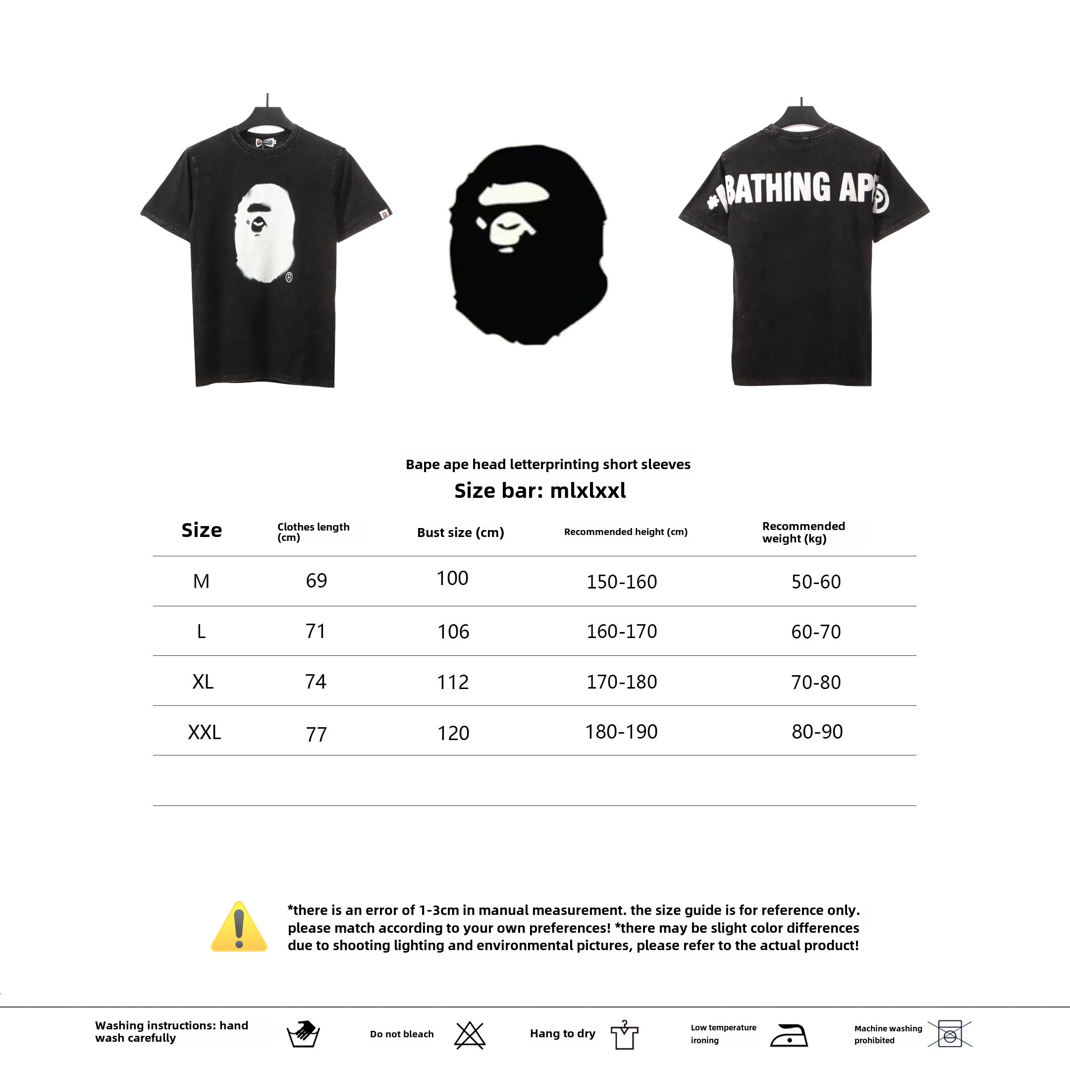 BAPE ape head letter print short sleeve black T-Shirts