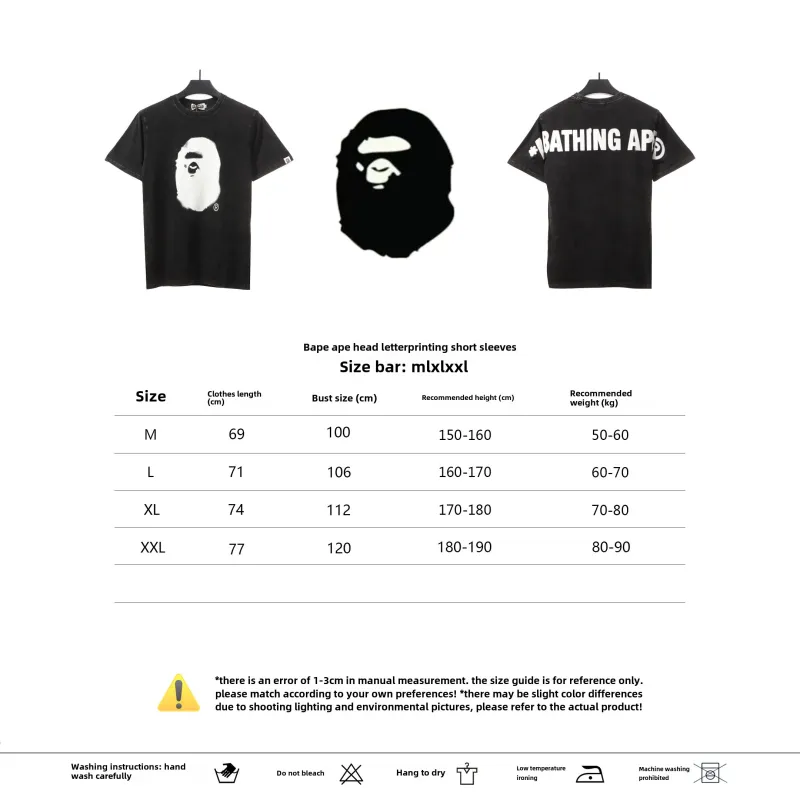 BAPE ape head letter print short sleeve black T-Shirts