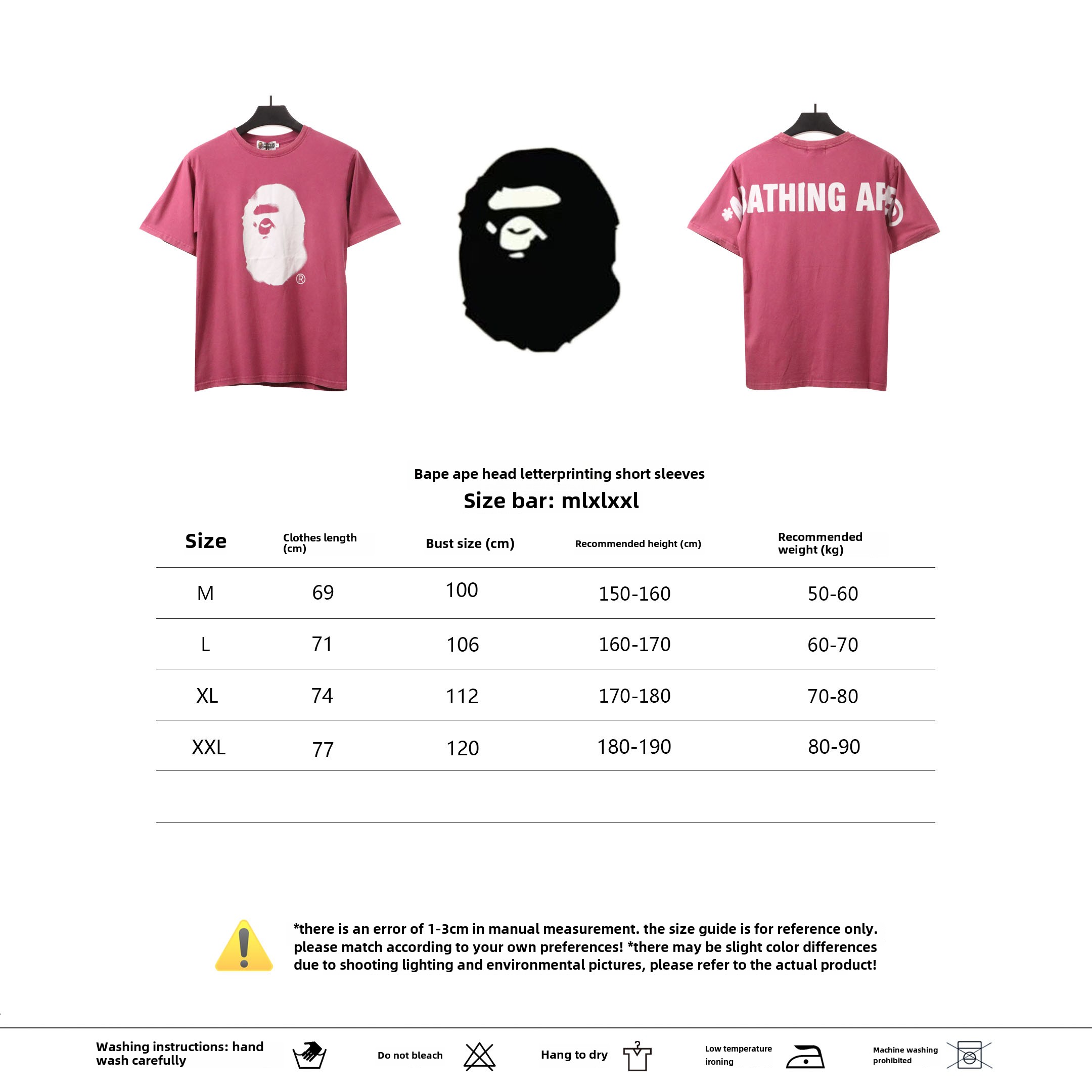 BAPE ape head letter print short sleeve purple T-Shirts