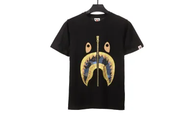 BAPE camouflage shark fish mouth zipper short sleeve black blue T-Shirts 01