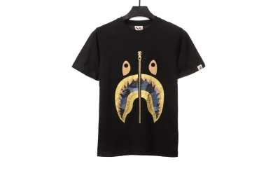 BAPE camouflage shark fish mouth zipper short sleeve black blue T-Shirts 01