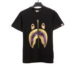 BAPE camouflage shark fish mouth zipper short sleeve black purple T-Shirts