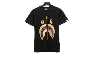 BAPE camouflage shark fish mouth zipper short sleeve black purple T-Shirts 01
