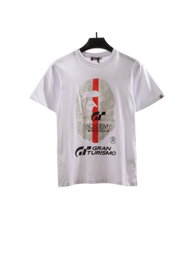 BAPE co-branded GRAN TURISMO ape head short sleeve white T-Shirts 01