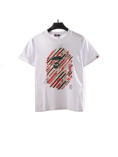 BAPE co-branded GT twill ape head short sleeve white T-Shirts 01